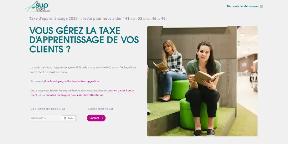 Création landing page Sup'Saint-Dominique